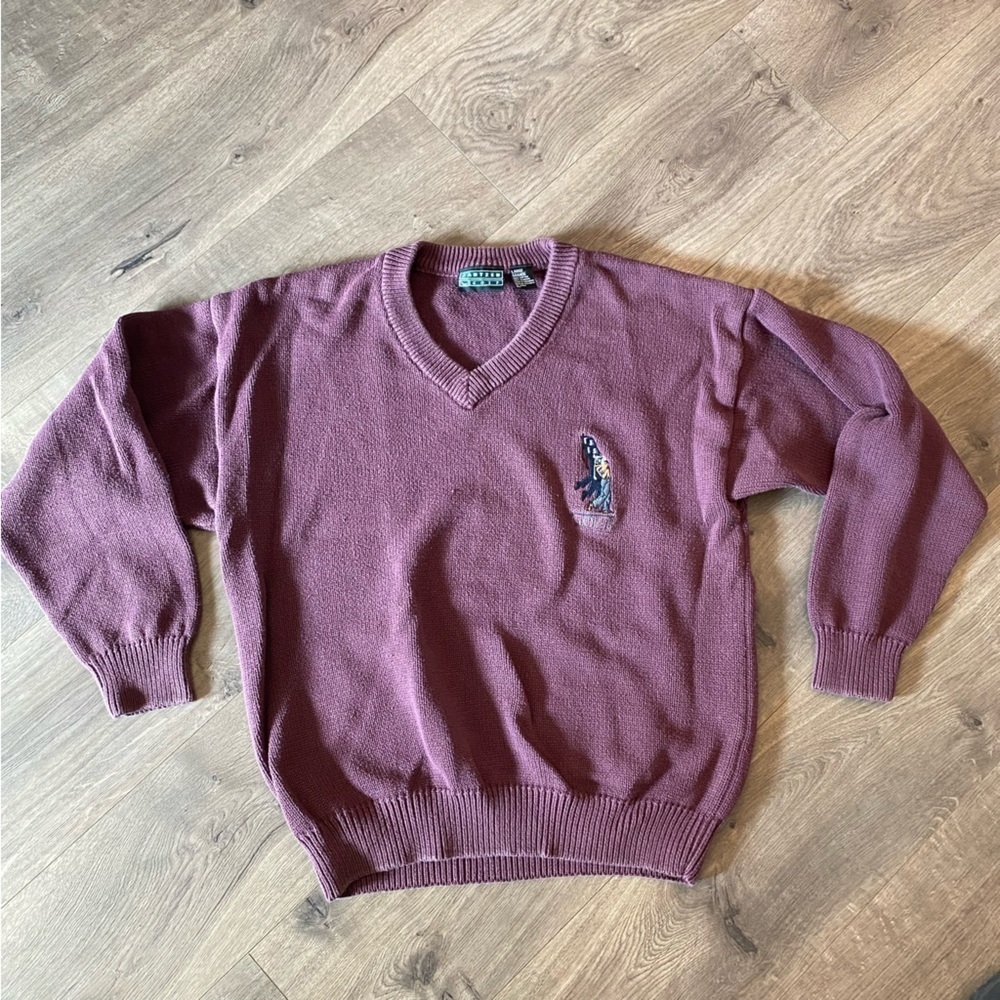 Vintage Jantzen Sport Golf Embroidered Faded Maroon Sweater Size Large
